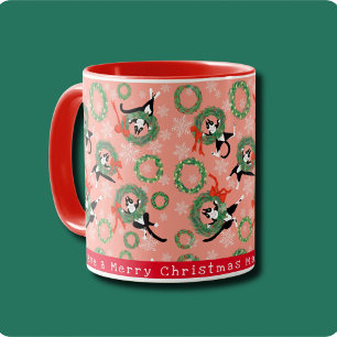 Funny Cat and Kerstmis Wreath Mok