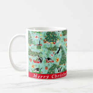 Funny Cat and Kersttree Custom Coffee Mok