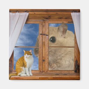 Funny Cat and Mouse Magneet