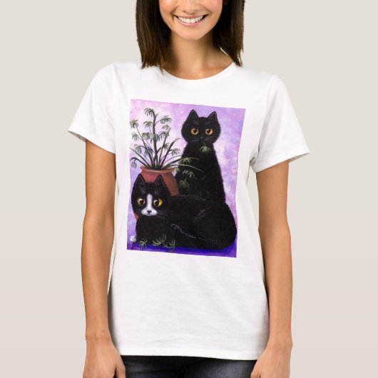 Funny Cat Art Black Tuxedo Creationarts T-shirt (Voorkant)