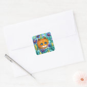Funny Cat Art Oranje Tabby Flowers Creationarts Vierkante Sticker (Envelop)