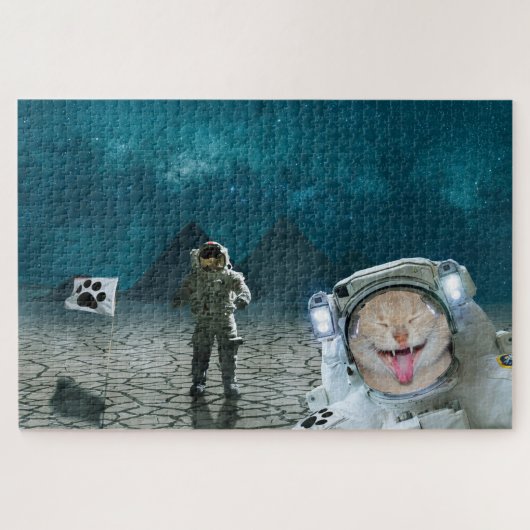 Funny Cat Astronaut in de ruimte Legpuzzel (Horizontaal)