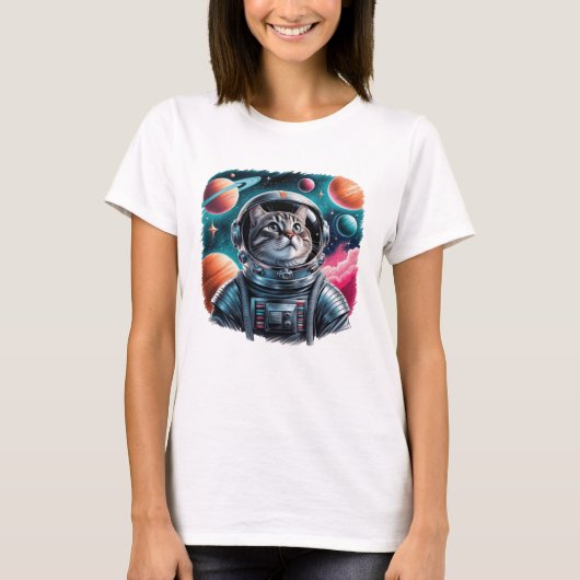 Funny Cat Astronaut in de ruimte T-shirt (Voorkant)