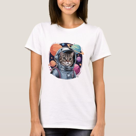Funny Cat Astronaut in de ruimte T-shirt (Voorkant)