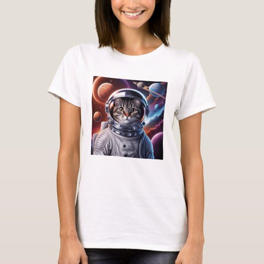 Funny Cat Astronaut in de ruimte T-shirt (Voorkant)