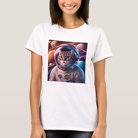 Funny Cat Astronaut in de ruimte T-shirt (Voorkant)