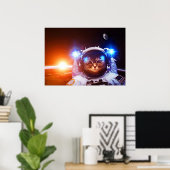 Funny Cat Astronaut Poster (Thuiskantoor)