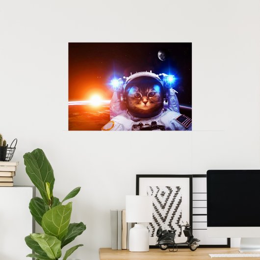 Funny Cat Astronaut Poster (Thuiskantoor)
