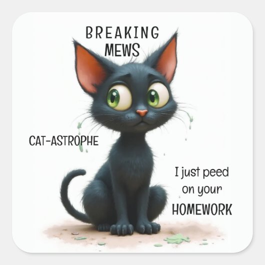 Funny Cat Back to School Vierkante Sticker (Voorkant)