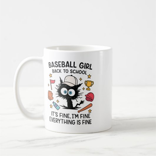 Funny Cat Baseball Girl It's Fine I'm Fine Everyth Koffiemok (Links)