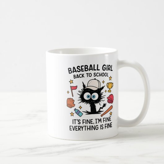 Funny Cat Baseball Girl It's Fine I'm Fine Everyth Koffiemok (Rechts)