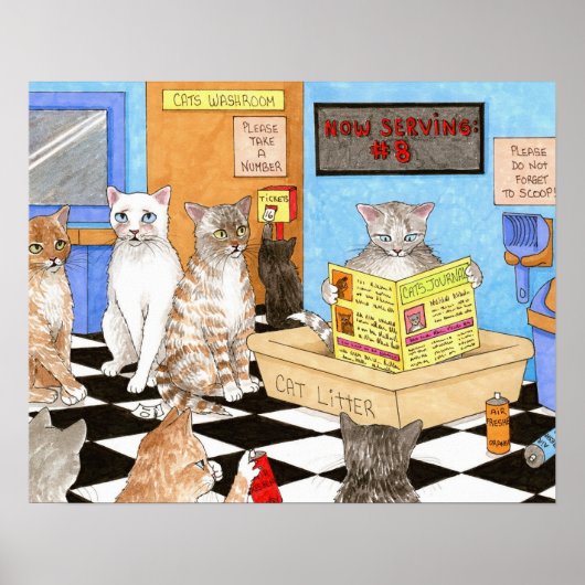 Funny Cat Bathroom 522 Poster (Voorkant)