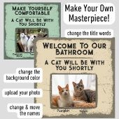 Funny Cat Bathroom Wall Art Custom Photo Name Poster