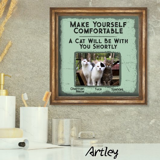 Funny Cat Bathroom Wall Art Custom Photo Name Poster