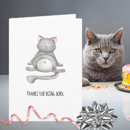 Funny Cat Bedankt voor het geboren worden Happy Bi Kaart