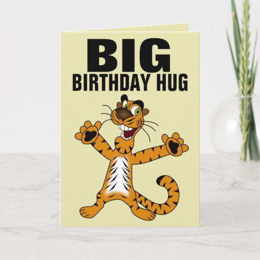 FUNNY CAT BIG HUG BIRTHDAY WENSKAARTEN KAART (Voorkant)