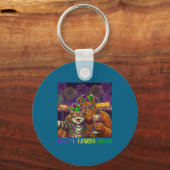 Funny Cat Bigfoot Selfie Mardi Gras Carnival Party Sleutelhanger (Voorkant)