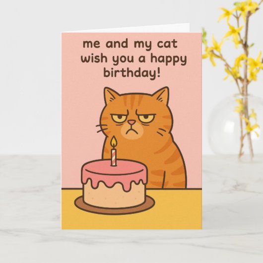 Funny cat birthday card  kaart (Gele Bloem)