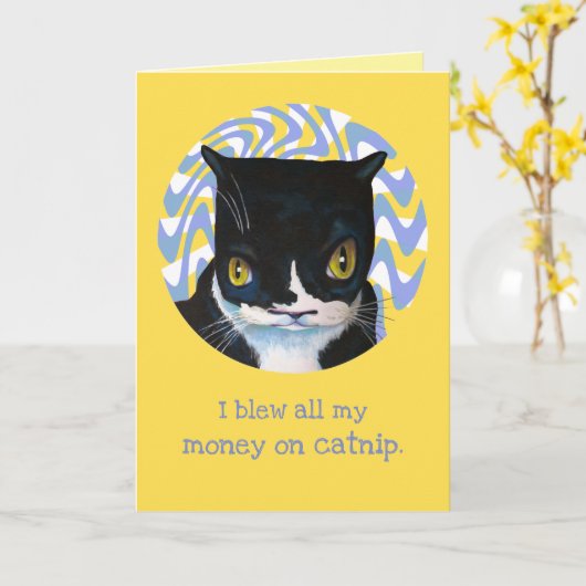 Funny Cat Birthday Card Kaart (Gele Bloem)