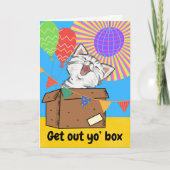 Funny Cat Birthday Haal uit de "Yo" box Kaart (Voorkant)