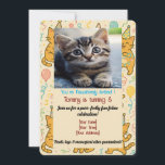 Funny Cat Birthday Invitation Kaart – Aangepaste f<br><div class="desc">Maak van de verjaardag van je harige vriend de miauw van de kat met deze hilarische en schattige verjaardagsuitnodiging met kattenthema! Met een feestelijke achtergrond vol speelse katten, ballonnen en confetti, is deze uitnodigingskaart perfect om uw huisdier in stijl te vieren. Pas het aan met de foto- en feestdetails van...</div>