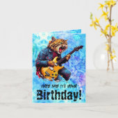 Funny Cat Birthday Rock Gevouwen Wenskaart Kaart (Gele Bloem)