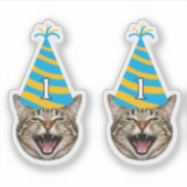 Funny Cat Birthday Sticker – Custom Face & Age (Voorkant)