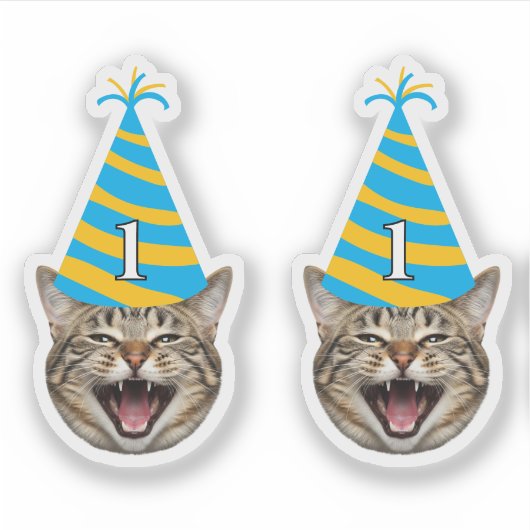 Funny Cat Birthday Sticker – Custom Face & Age (Voorkant)