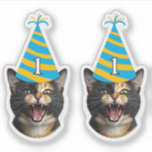 Funny Cat Birthday Sticker – Custom Face & Age (Voorkant)