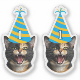 Funny Cat Birthday Sticker – Custom Face & Age