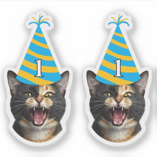 Funny Cat Birthday Sticker – Custom Face & Age (Voorkant)