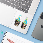 Funny Cat Birthday Sticker – Custom Face & Age (Laptop met iPhone)