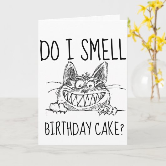 FUNNY CAT BIRTHDAY-WENSKAARTEN KAART (Gele Bloem)