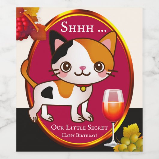 Funny Cat Birthday Wine Label Wijn Etiket (Enkel label)