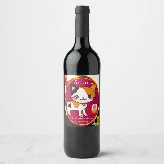Funny Cat Birthday Wine Label Wijn Etiket (Voorkant)