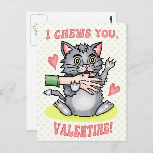 Funny Cat Biting Hand I Cheges You Valentijnsdag Briefkaart (Voorkant / Achterkant)