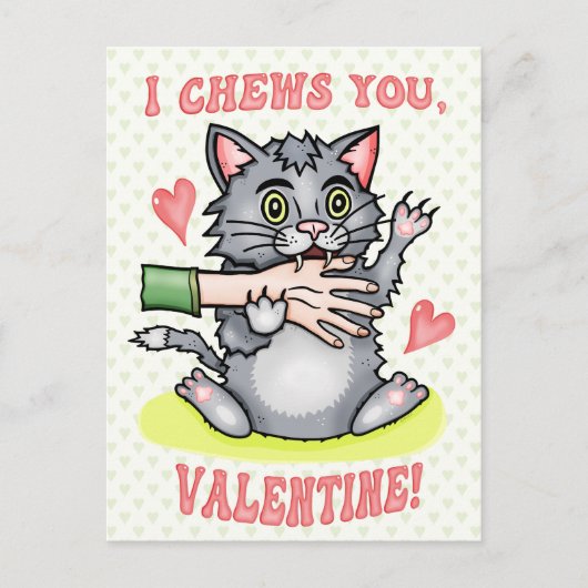 Funny Cat Biting Hand I Cheges You Valentijnsdag Briefkaart (Voorkant)