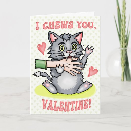 Funny Cat Biting Hand I Cheges You Valentijnsdag Kaart (Voorkant)