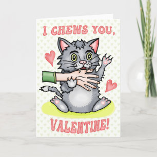 Funny Cat Biting Hand I Cheges You Valentijnsdag Kaart