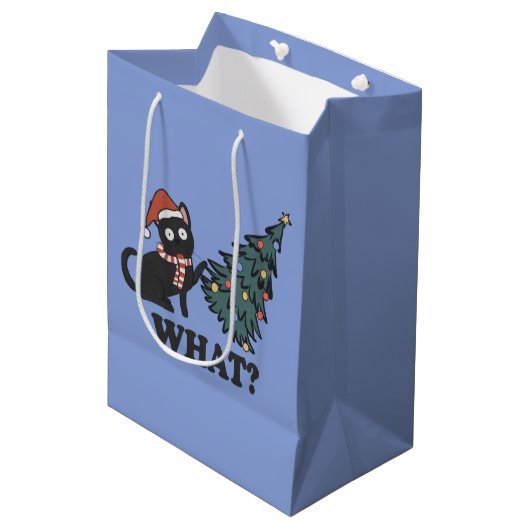 Funny Cat Blue Kerstmis Middelgrote Gift Bag Medium Cadeauzakje (Voorkant Gekanteld)
