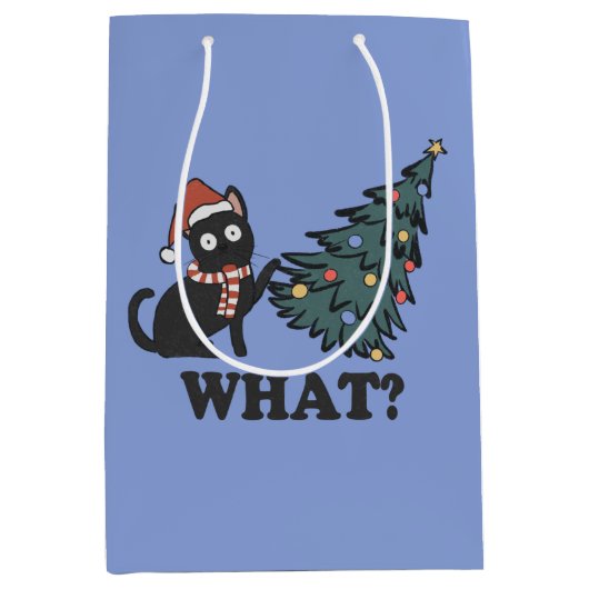 Funny Cat Blue Kerstmis Middelgrote Gift Bag Medium Cadeauzakje (Voorkant)