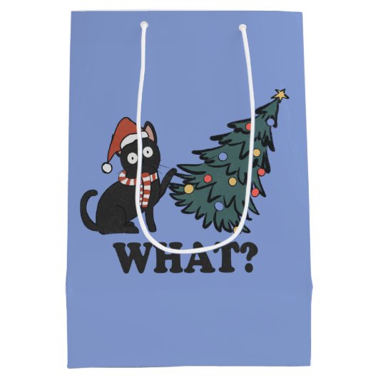 Funny Cat Blue Kerstmis Middelgrote Gift Bag Medium Cadeauzakje (Achterkant)