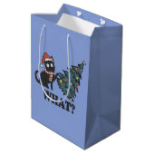 Funny Cat Blue Kerstmis Middelgrote Gift Bag Medium Cadeauzakje (Achterkant Gekanteld)
