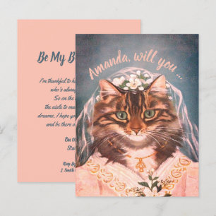 Funny cat bride is m'n bruidsmeisje/dienstmeisje.. uitnodiging briefkaart