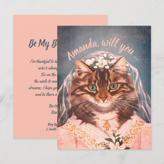 Funny cat bride is m'n bruidsmeisje/dienstmeisje.. uitnodiging briefkaart (Voorkant / Achterkant)