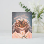 Funny cat bride is m'n bruidsmeisje/dienstmeisje.. uitnodiging briefkaart (Staand voorkant)