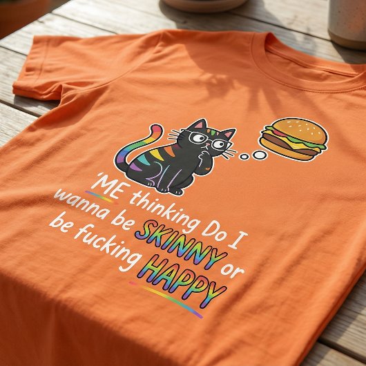 Funny Cat Burger T-Shirt | Skinny or Happy Meme