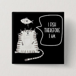 Funny Cat Button Zwart-wit