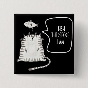Funny Cat Button Zwart-wit