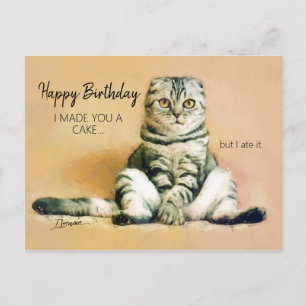 Funny Cat Cake Happy Birthday Briefkaart